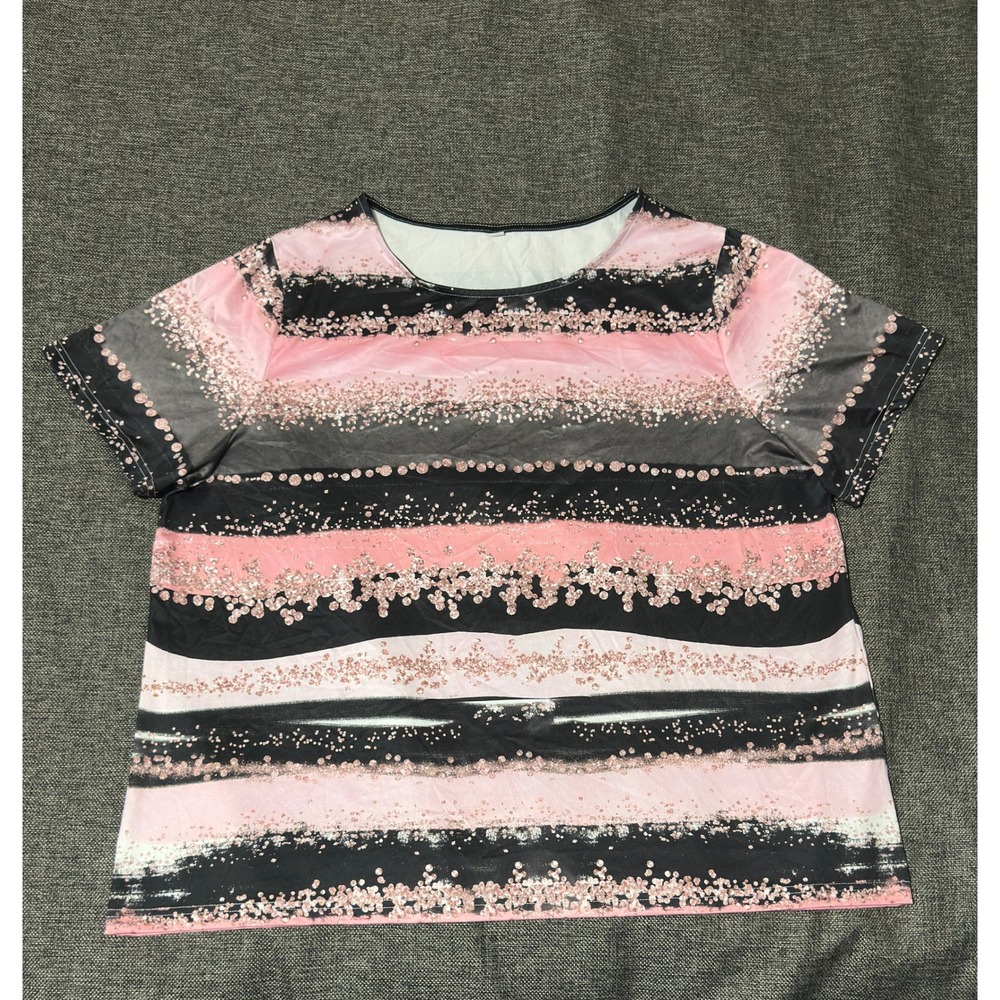 Unbranded Women's 2XL T-Shirt‎ Pink Black Stripe Short Sleeve Stretch
